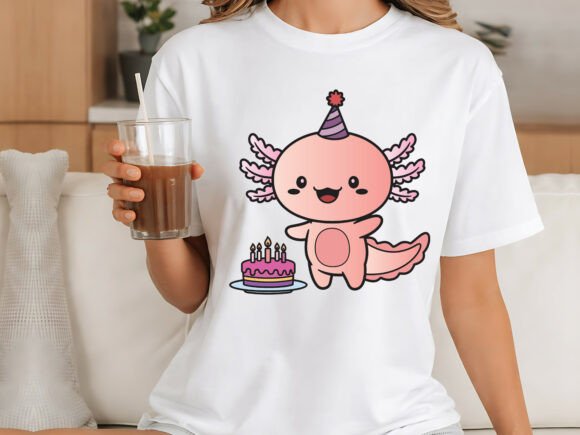 An Axolotl Birthday Cartoon for T-Shirt Graphics & Digital Products
