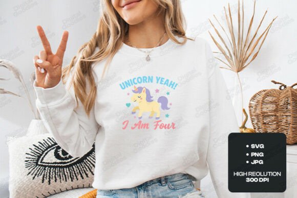 Unicorn Yeah I Am Four Birthday Theme Graphics